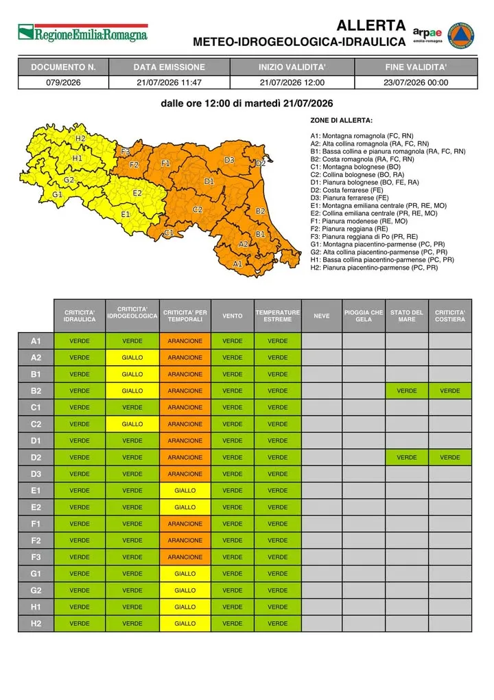 Allerta meteo arancione per temporali nel territorio di Ravarino