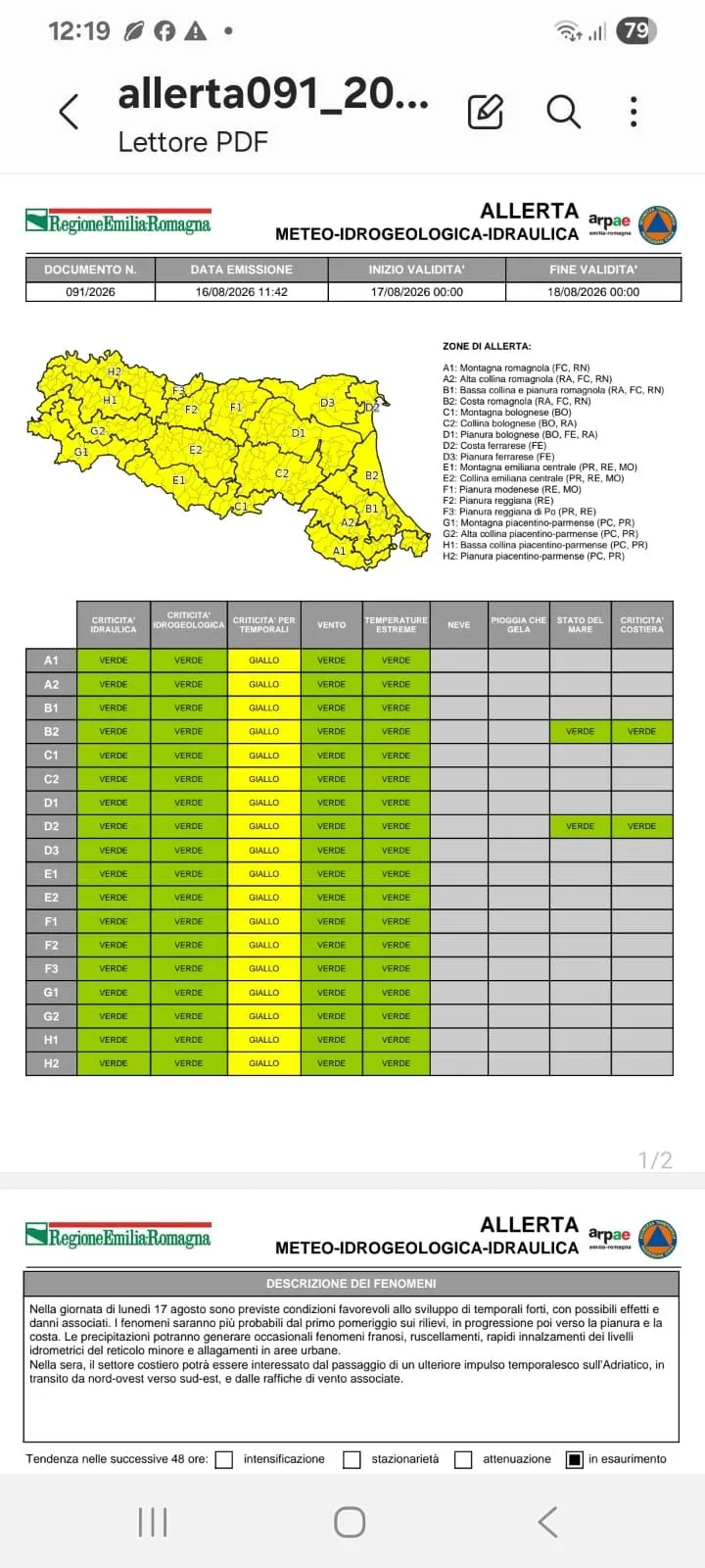Allerta Meteo Gialla per temporali il 17 agosto 2026