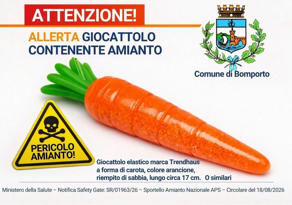 Avviso alla cittadinanza: richiamo giocattolo con sabbia contaminata da amianto